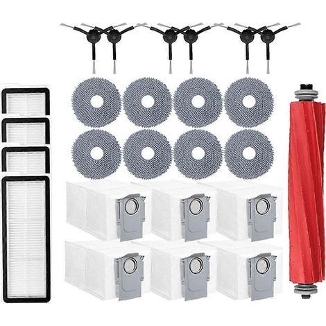 Pièces de rechange pour aspirateur Roborock QR 798 / Roborock QV 35A : brosse principale, lingette de nettoyage, filtre HEPA et sac à poussière.