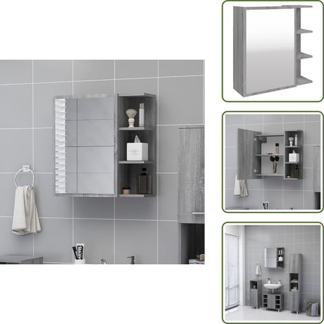 Armadietto a specchio - vidaXL Mobile da Bagno a Specchio Grigio Sonoma 62,5x20,5x64 cm Legno - Armadio a specchio