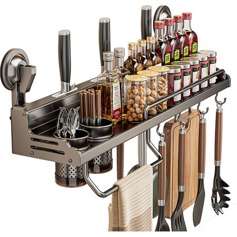 1 Étagère à épices, Acier carbone, Sans perçage, Ventouses, Cuisine, Salle de bain