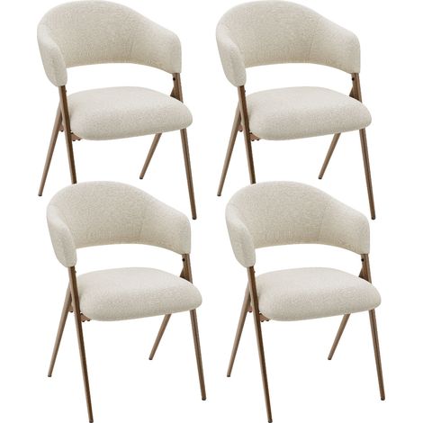 COLAMY Lot de 4 Chaises de Salle à Manger Vintage,Dossier Ergonomique,Cadre en Métal Solide et Durable,Revêtement en Tissu Beige (1/5)