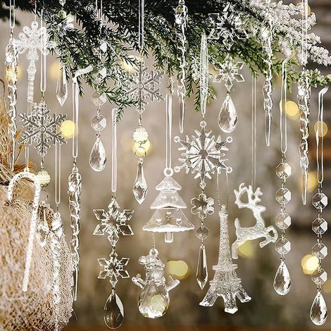 Guirlande De Décorations De Noël En Acrylique - Flocons De Neige Et Gouttes De Glace - 32 Pièces - 19 x 7 x 2,5 cm - Intérieur Extérieur (1/5)