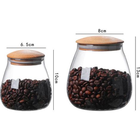 Bocal en verre avec couvercle en bois, pot de rangement transparent pour riz, haricots, confitures, biscuits et bonbons, idéal cuisine. (1/5)