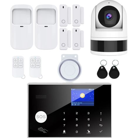 Kit de alarma de seguridad para el hogar, WiFi GSM, compatible con Alexa y Tuya, gris oscuro, sin enchufe. (1/2)