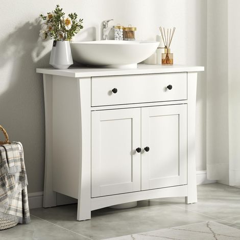 Badezimmer-Unterschrank unter dem Waschbecken, Unterschrank für Säulenwaschbecken mit 2 Türen, stehender Beckenunterschrank mit Schublade für Säulenwaschbecken 60 x 30 x 60 cm, Weiß