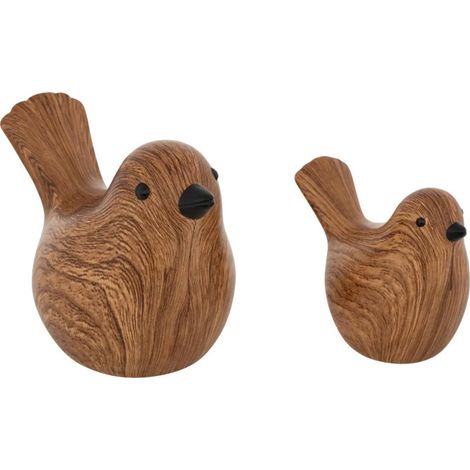 Lot de 2 Oiseaux en Dolomite "Family Corner" 14cm Marron (1/5)