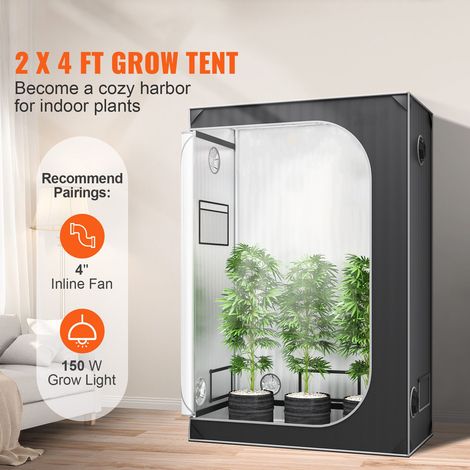 Chambre de culture hydroponique 2x4 122x61x183 cm Mylar 2000D haute réflexion avec fenêtre d'observation, sac outils et bac amovible pour plantation intérieure (1/5)