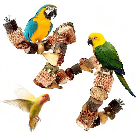 Natural Perch Kit for Birds, Perch Cage, Wooden Accessories, Parakeets, Cockatiels and Parrots, Wooden Chew Block, Climbing Ladder, Bird Cage Accessory (80cm) (1/5)