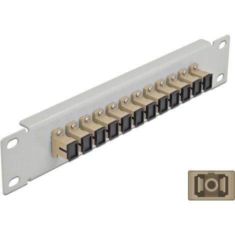 Delock Panel de conexiÃ³n de fibra Ã³ptica de 10 de 12 puertos SC Simplex beis 1U gris