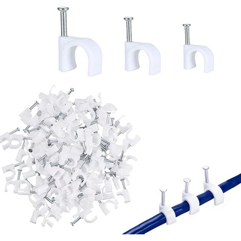 Lot de 300 Clips de Câble Blancs Haute Résistance (4mm, 6mm, 8mm), Fixation Murale avec Clous Acier pour Pâques et Carnaval, Organisation Fils Électriques, Audio et USB pour Maison et Festival (1/5)