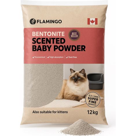 litière chat - 12kg pour 10 semaines - litière agglomérante - Parfum talc bébé - absorption - Origine Canada - grains fins - convient également aux chatons - Pour 1 ou plusieurs chats (1/5)