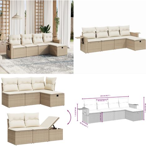 5-tlg. Garten-Sofagarnitur mit Kissen Beige Poly Rattan - Gartenmöbel - Outdoor-Möbel - Rattanmöbel - Lounge Set - Gartenlounge - Home & Living (1/5)