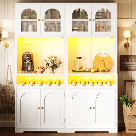 Set 2 madie alte bianche 140x38,3x180 cm con LED, vetri e portabottiglie HAVRYA (1/5)