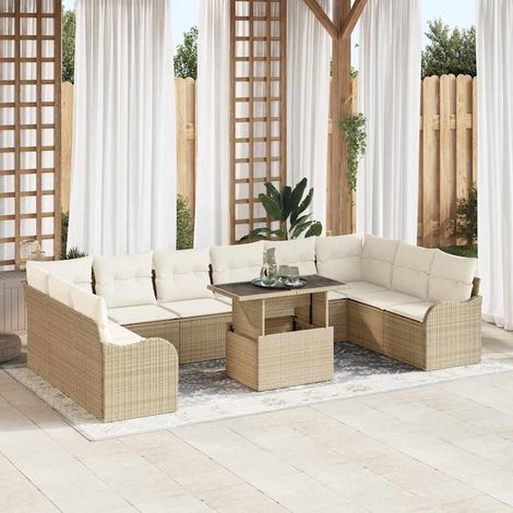 Gartensofa-set mit Kissen mit Kissen 11 pcs Beige Poly Rattan (1/5)