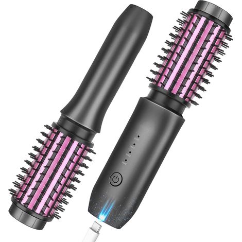 Brosse fer à friser sans fil, mini brosse de voyage portable pour femmes, batterie rechargeable USB 7000 mAh avec ions négatifs, grise