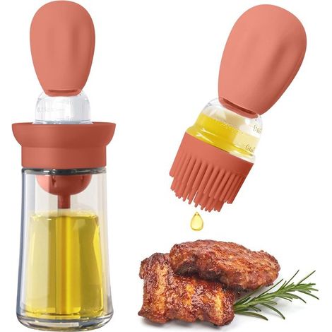 Dispensador de aceite con cepillo de 3 capas，botella de aceite de oliva de vidrio azul cielo de 180 ml para cocina，cocina y repostería (1/5)