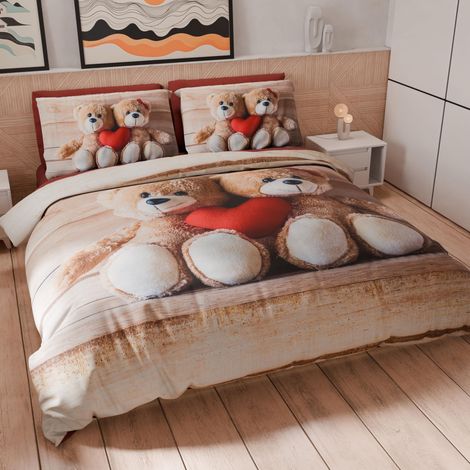 Housse de Couette 1,5 Place 200x200 cm 1 Taie 50x80 cm Incluse, Parure en Microfibre Imprimée Douceur (1/5)