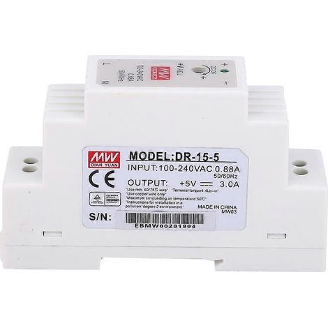 Alimentation à découpage sur rail DIN DR-15-5, une sortie, 15 W, 5 V, 3 A