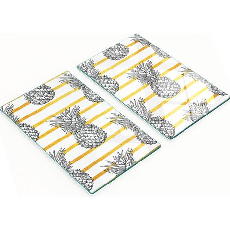 Tablas de cortar de vidrio para cocina con estampado de tiras de pi帽a, 2x30x52 cm.