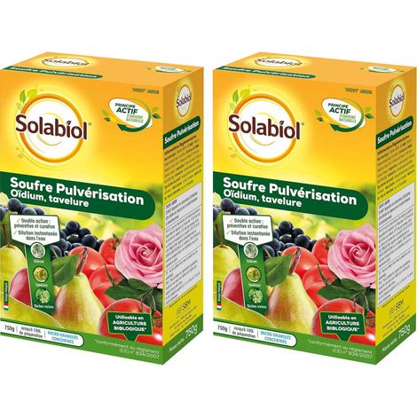 Lot de 2 boîtes de souffre pulvérisation 750g – Protection contre l'oïdium et maladies – Formulation micro-granulés pour application homogène – Solabiol (1/2)