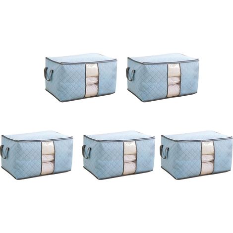 Lot de 5 sacs de rangement pliables pour vêtements, anti-poussière, organisateurs de couettes, non tissés, grande taille, bleus (1/5)