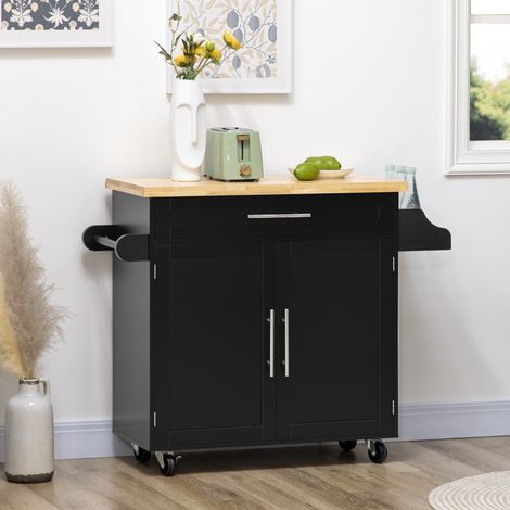 Carro de cocina con encimera, especiero y portarrollos, negro, 109 x 40 x 89 cm (1/5)