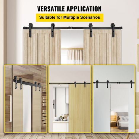 Kit Quincaillerie Porte Double 366 cm Quincaillerie Porte Suspendue 150 kg Rail Porte Coulissante Acier Carbone 4 Cintres 6x4x30 cm Épaisseur Porte 35-45 mm pour Portes 183 cm Chambre Garages (1/5)