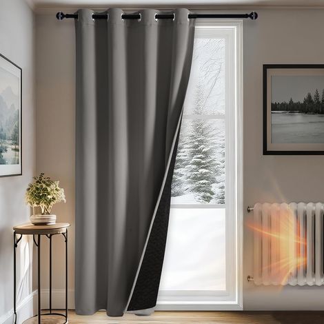 Rideau de Porte Thermique Isolant Anti Froid, 100% Occultant, Gris (1/5)