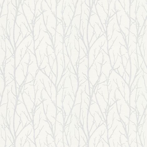 Papier peint Branches blanc gris Papier peint intissé à motif d'arbres à peindre Papier peint intissé forêt scandinave (1/4)