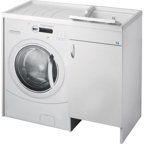 Negrari – Meuble machine à laver avec évier stratifié hydrofuge – Bac à droite 109 x 60 x 89 cm – Panneaux mélaminés 18 mm – Siphon autonettoyant (1/5)