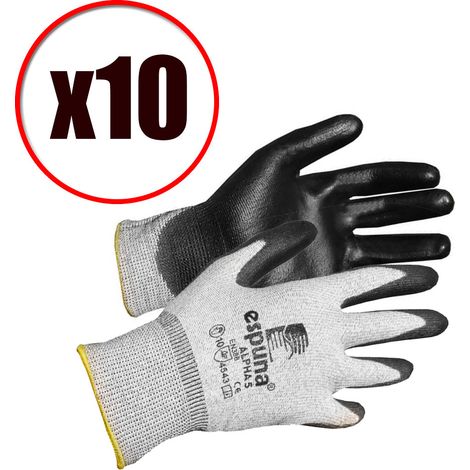 Lot de 10 paires de gants de travail en PU anti coupure Alpha 5 EN388 EN420 Taille - Taille 7 (1/5)