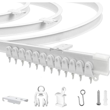 Rail Rideaux Plafond Flexible 3M - Kit Complet - PVC et Acier Inox - Courbable et Silencieux - Salon Salle de Bain RV - Blanc (1/5)