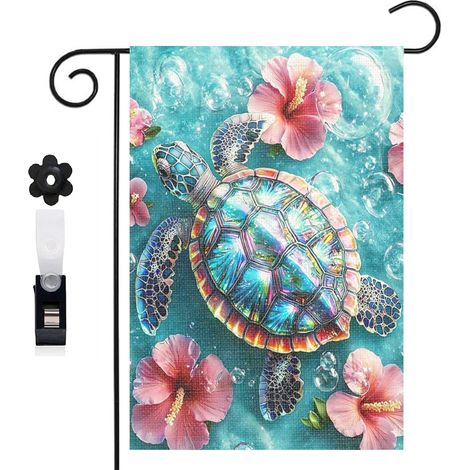 Drapeau de jardin 30 x 45 cm motif tortue et décor océan fantastique toile double face pour jardin et terrasse (1/5)