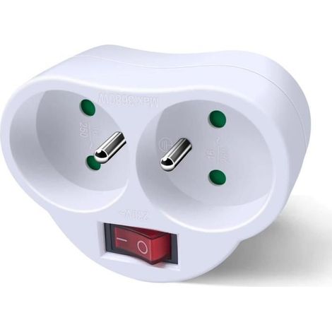 Multiprise avec interrupteur, 2 en 1, idéale pour la maison, le bureau et la chambre, 16 A, 230 V, blanche (1/4)