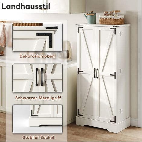 Buffet de cuisine blanc style campagne 128,5 cm avec éclairage LED, étagères réglables, 2 portes battantes (1/5)