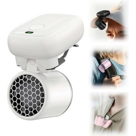 Mini Ventilateur à Clip Rechargeable pour Casquette et Ceinture, 3 Vitesses,Blanc (1/5)