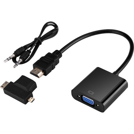 Adaptateur HDMI vers VGA avec Audio, Câble T Type Micro Mini pour PS3 PS4 Xbox360 Noir (1/5)