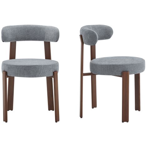 Lot de 2 chaises de salle à manger en lin et bois avec dossier rembourré, style scandinave, gris