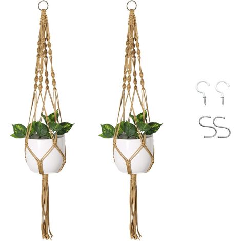 Macramé Pot Suspendu 2 Pièces avec 2 Crochets en S et 2 Crochets à Corne avec Tubes D'expansion Suspensions de Fleurs en Macramé,Support Pots Suspendu pour Fleur,Panier à Fleurs D'intérieur (1/5)