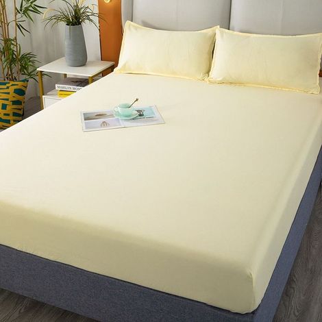 Parure de Lit 3 Pièces 200x220 cm en Coton Lavé, Housse de Matelas avec Élastique et Drap-Housse Jaune Paille, Ensemble de Literie Pur Couleur pour Matelas Fin