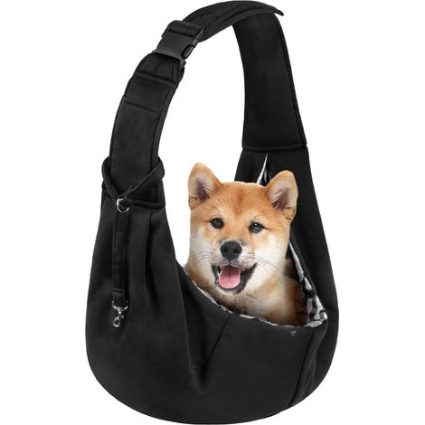 Sac de Transport pour Chien Chat, Sac à Réglable BandoulièRe pour Petit Moyen Chiens/Chats, Sac à Bandoulière Mains Libres pour Animaux Jusqu‘à 5kg pour l'extérieur, Marcher, Voyages(Noir)