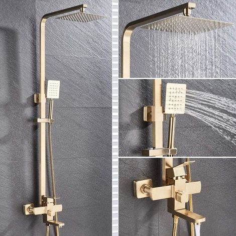 Ensemble de douche mural chromé luxe 12 pouces – Pommeau pluie carré avec robinet mitigeur eau chaude et froide (1/5)