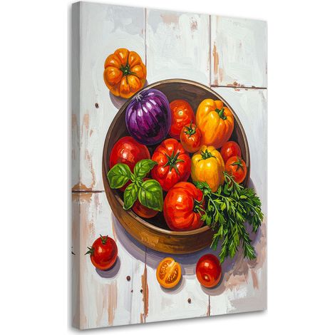 Cuadro en Lienzo, Naturaleza muerta con tomates y hierbas en un cuenco, 20x30 (1/5)