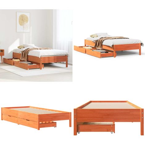 Letto senza Materasso Marrone Cera 75x190 cm in Legno di Pino - Letto con cassetti - Letto in legno