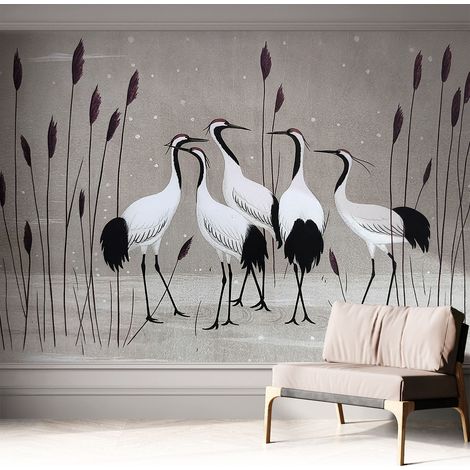 Papier peint autocollant adhésif décoratif avec motifs pour salon et chambre a motif Volée de grues 312x219 cm (1/5)