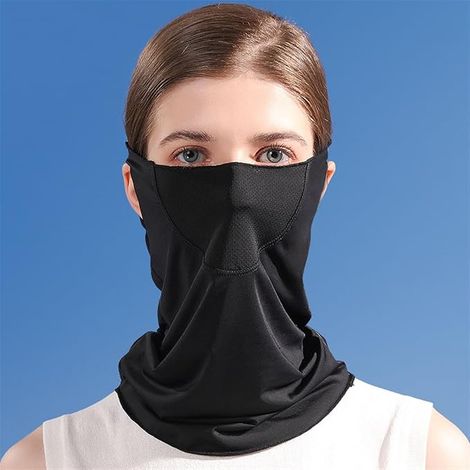 Due sciarpe da ciclismo nere, lavabili e sostituibili, sciarpe sportive multiuso per la protezione solare estiva all'aperto, con passanti per le orecchie. (1/2)