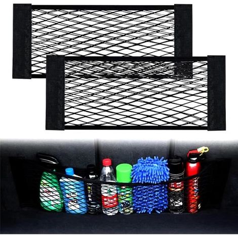 2Pcs Filet Rangement de Coffre Voiture,Filet Coffre Voiture,Élastique Filet de Rangement de Coffre avec Magic Sticker pour Camion (1/4)