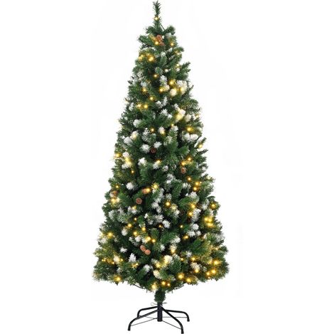 Sapin de Noël artificiel lumineux 703 branches 250 LED 30 pommes de pin support pied pliable hauteur 180 cm Ø 80 vert