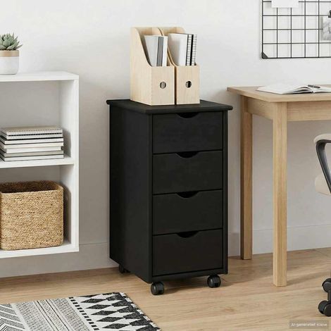 vidaXL Mobile con Ruote Nero 34 x 39 x 65,5 cm Legno di Pino