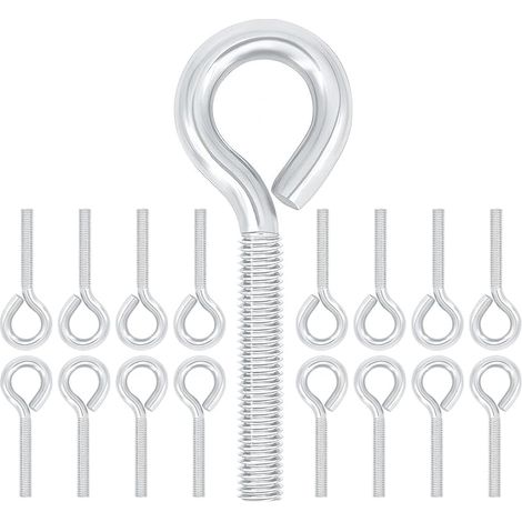 20 Pièces Boulons à Œillet M4 x 40 mm, Acier au Carbone Zingué, Anneaux Filetage Vis Tige Longue pour Fixation et Suspension de Câbles, Argenté