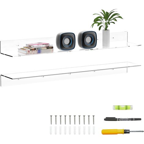 Lot de 2 Étagères Flottantes Longues de 91,5 cm en Acrylique, Étagère Murale Longue pour Plantes, Radio, Livres, Cadres, Horloge, Cosmétiques, Articles de Toilette (1/5)